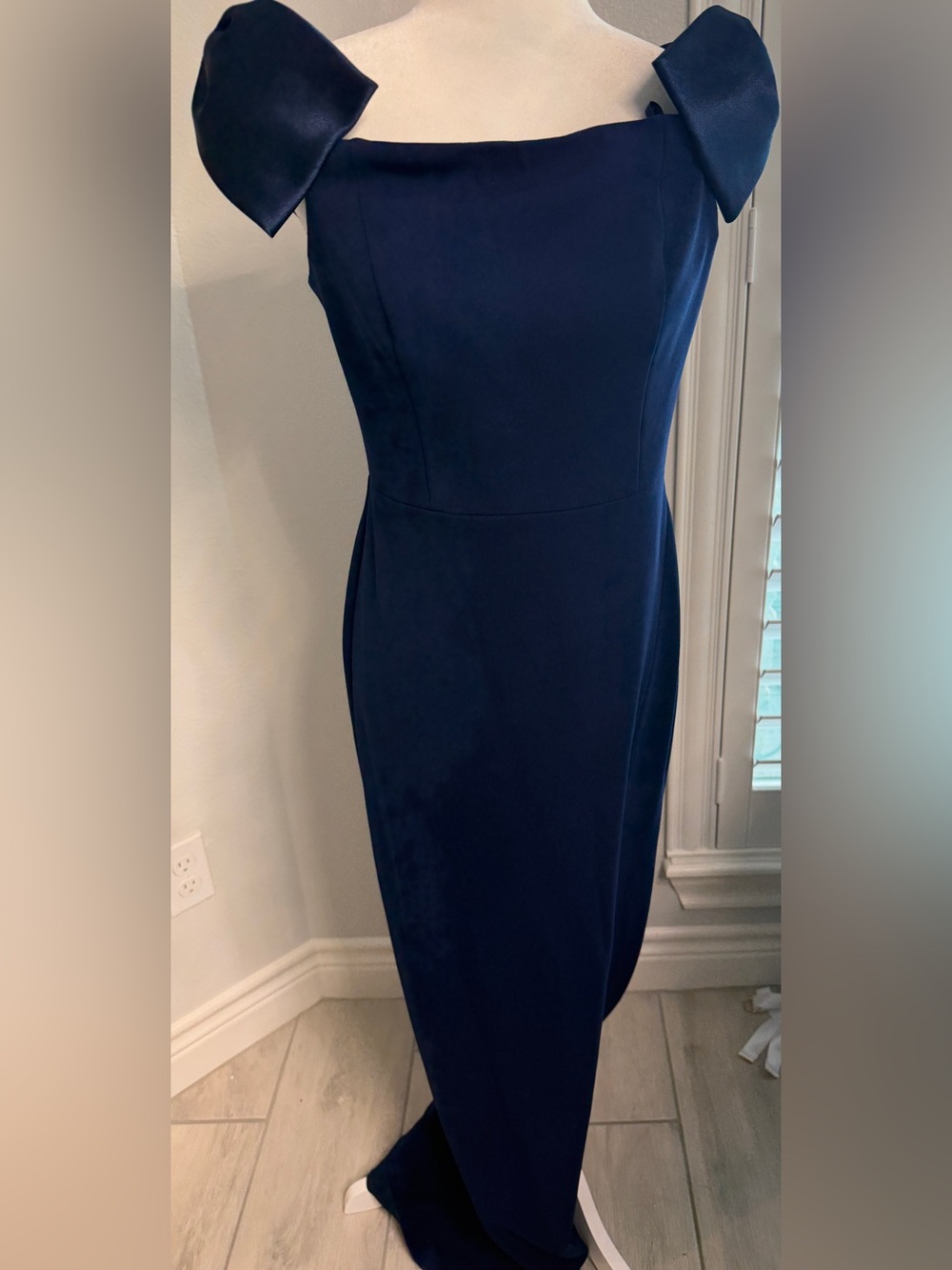 NWT Aidan by Adrianna Papell Navy Off-Shoulder Bow Evening mother of bride Dress